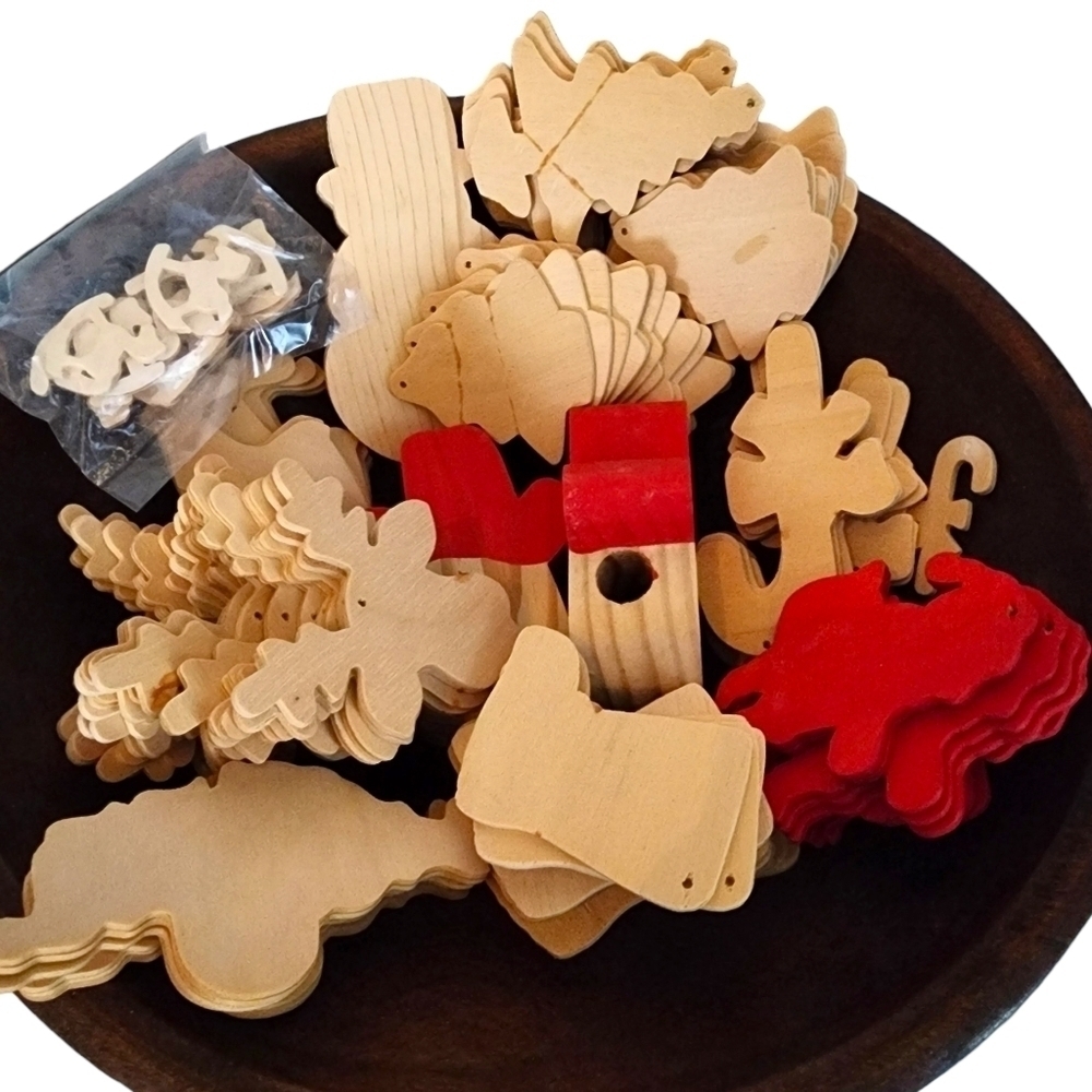 Wood cut unfinished Holiday Christmas shapes blanks Deer Santa Candy Cane Trees